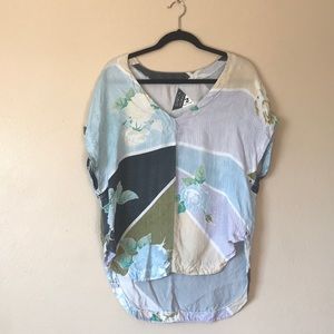 Seneca Rising Silk/Cotton Floral Geometric Blouse